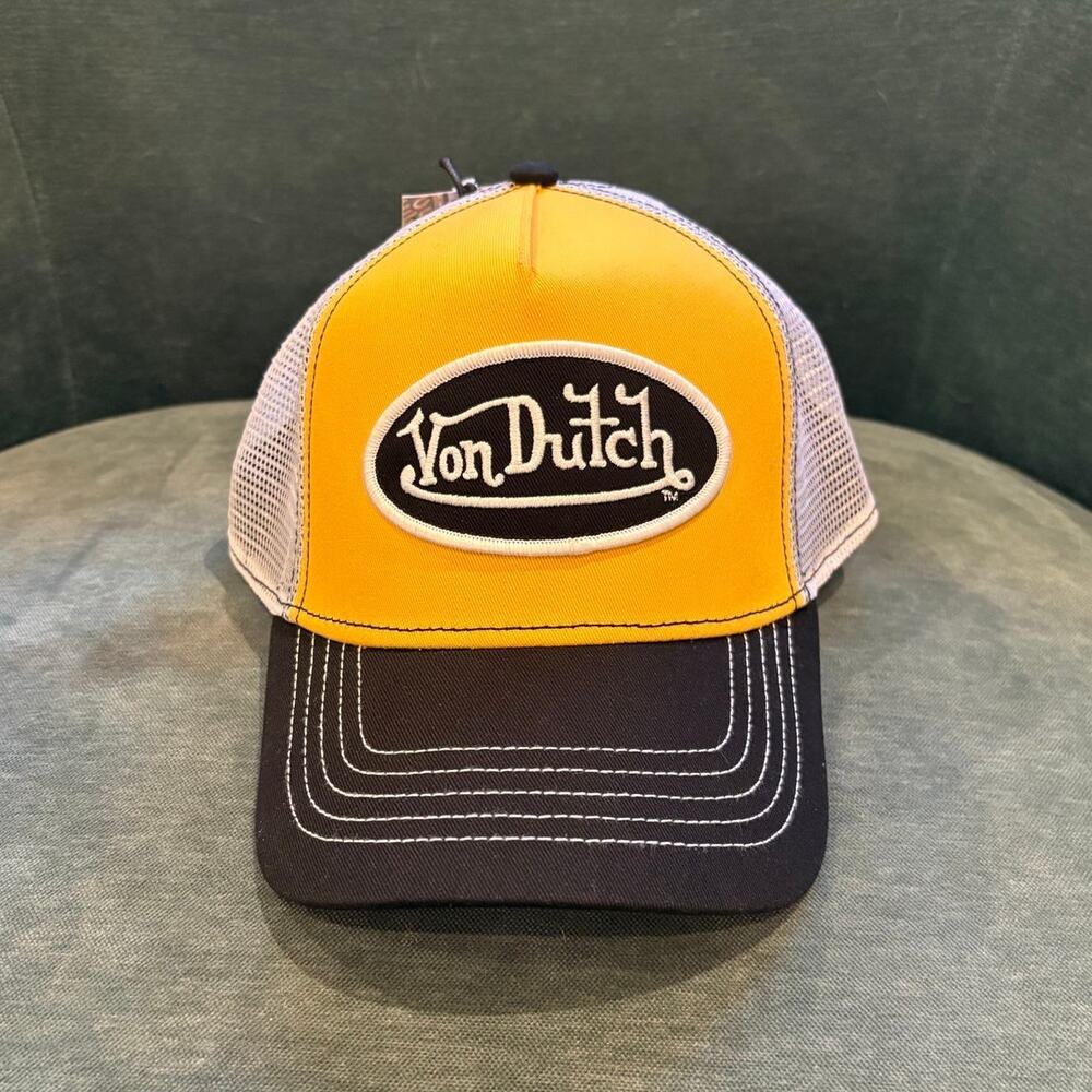 Von Dutch Yellow & Black Trucker Hat with White Mesh - NWT